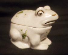 Lefton Frog Trinket Box Vintage Gold Accents Floral Jewelry Made in Japan