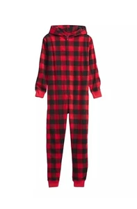 Gap Kids Sleeper Pajama Red & Black Buffalo Christmas Plaid Fleece w Hood NWT - Picture 1 of 1