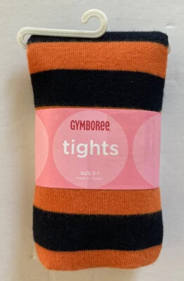 NWT Gymboree Halloween Size 5-7 Orange & Black Stripe Cotton Blend Tights - Image 1 of 2