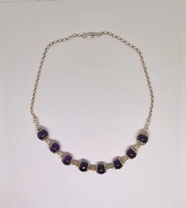 Amethyst Bead Necklace Sterling Silver Handmade - Picture 1 of 5