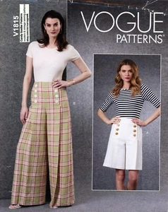 Vogue V1815 High Rise, Wide-Leg Sailor Style Pants or Shorts Sz 16-24 UNCUT - Picture 1 of 4