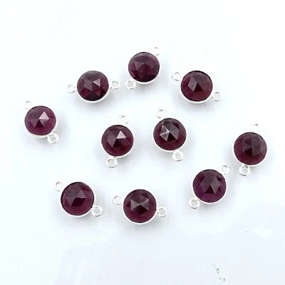 Conectores de corte rosa redondo granate conector de joyería de plata 925 10 mm 10 piezas Foto 1 de 4