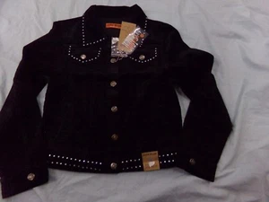 Girl's Size Medium JUDY BLUE Black Corduroy Rhinestone Embellished Coat NEW - Picture 1 of 3