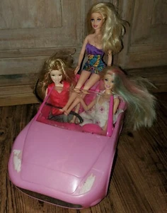 Barbie Lot #3 Pink 2010 Convertible Car Blonde Platinum Doll Pink Blue Hair * - Picture 1 of 12