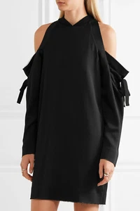 $500 DKNY Cold shoulders Satin Black Mini Dress NW0T Size Medium - Picture 1 of 8