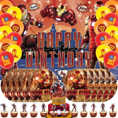 Iron Man Suministros de Fiesta Cumpleaños Decoración Set Platos Globos Banner Foto 1 de 4
