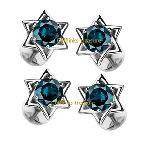 Natural London Blue topaz Gemstones 925 Sterling Silver Tuxedo Buttons set #822 - Picture 1 of 6