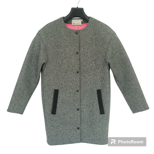 Cappotto donna T Alexander Wang Cocoon grigio girocollo manica lunga bottoni davanti