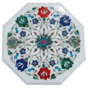 18" White Marble Table Top Mosaic Inlaid Paua Shell Handmade Inlay Decor Art - Picture 1 of 9