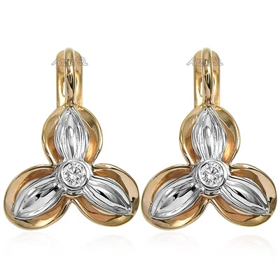  Pendientes de diamantes genuinos de oro rosa y blanco macizo de 14k #E1186 exclusivos. Foto 1 de 4