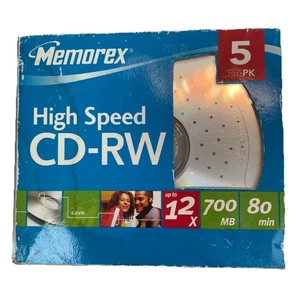 Memorex High Speed CD-RW Discs 5-Pack 12x/700MB/80 Min Home PC Slim Jewel Cases - Picture 1 of 5