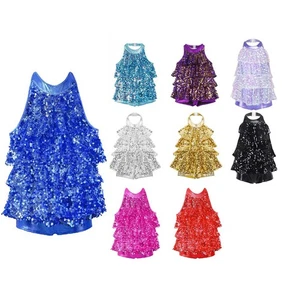 Kinder Mädchen Kostüm Tanzkleid glänzend Unitard Tanzuniform modern Ballett - Bild 1 von 59