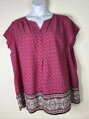 Top manga corta Croft & Barrow para mujer talla grande 3X Fusha mosaico rayas cuello en V Foto 1 de 4