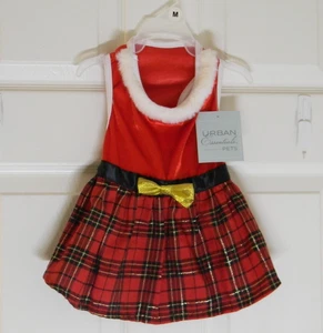 Urban Essentials Haustiere Weihnachten Hundekleid karierter Rock Urlaub rot gold neu mit Etikett - Bild 1 von 4