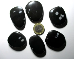 SCHNEEFLOCKEN OBSIDIAN Scheibenstein Taschenstein Auflegestein ca. 35-40 x 30 mm - Bild 1 von 3