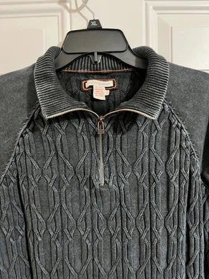Carbon2Cobalt Sweater Men’s Large Chunky Cable Knit Gray 1/4 Zip Neck Pullover - Image 1 of 4