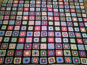 Vintage Granny Square Decke 55"x66" Handarbeit Quilt Multicolor Big Bang Rosanne - Bild 1 von 8