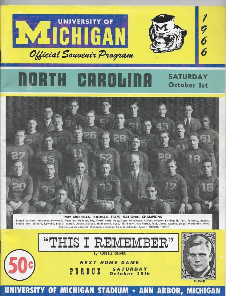 UNIVERSITY OF MICHIGAN U OF M 1966 SOUVENIR FOOTBALL PROGRAM Bump Elliott - Image 1 of 4