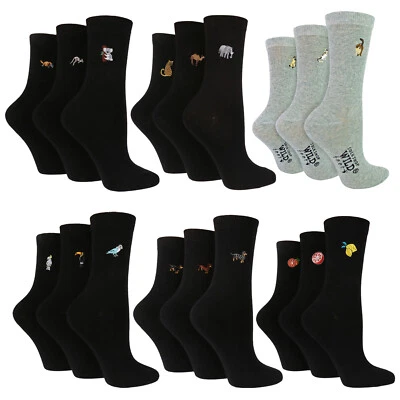 WILDFEET Ladies 3 Pack of Casual Cotton Rich Embroidered Socks by Sock Shop Wild Feet