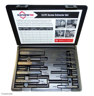 CONJUNTO EXTRATOR DE TUBOS E PARAFUSOS - Fabricado nos EUA – Ferramentas de qualidade profissional Mayhew - Imagem 1 de 3