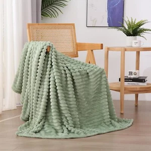 Super Soft Cozy Plush Microfiber Flannel Blanket with Stripes Design Lightweight - Picture 1 of 6