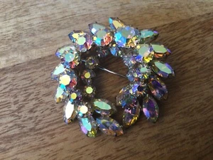 Sherman Aurora Borealis Swarovski Crystal Curled Brooch  Double Layered Vintage - Picture 1 of 3