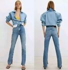 ZARA Denim Jeans Women?s Size 4 Flare Leg Split Hem High Rise Waist Tall