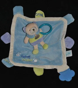 🍀Super flat blanket bear BABY'NAT BABYNAT crak blue green ring teething rattle - Picture 1 of 1