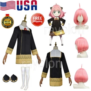 Anime SPY FAMILY Anya Forger Cosplay Costume Girls Long Sleeve Dress Wig Outfits - Picture 1 of 33