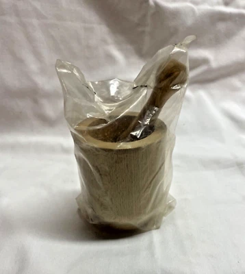 Vintage wooden mortar and pestle set from west Germany in plastic wrapping - Image 1 of 4