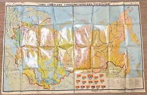 Vintage 1974 Soviet Era CCCP USSR RUSSIA Wall Map (Text in Russian) 68" x 45" - Picture 1 of 3