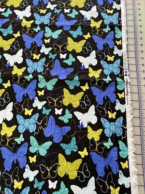 Hancock Cotton Fabric Quilting Butterflies Lepidoptra Jewel Tones Teal 26" x 42" - Image 1 of 4