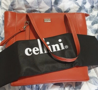 Bolso Shopper Nelson de Lujo Cellini de Cuero Naranja Nuevo sin Etiquetas con Costuras en Contraste Foto 1 de 4