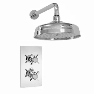Edwardian Shower Set Crosshead Wall Fixed Thermostatic 8" Chrome ENKI SH0274 - Picture 1 of 8