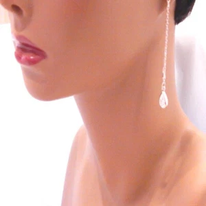 SILVER-PLATED MINI CHAIN TEAR-DROP EARRINGS - Picture 1 of 8