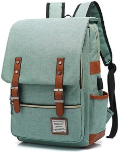 Mochila universitaria para ordenador portátil vintage con puerto de carga USB - Imagen 1 de 6