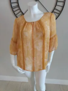 Blusa para mujer Lauren Conrad estampado amarillo salpicado de sol semi transparente talla XXL - Imagen 1 de 8