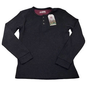 Avalanche Men Medium Long Sleeve Sleepwear Thermal Waffle Knit Black Shirt - Picture 1 of 12