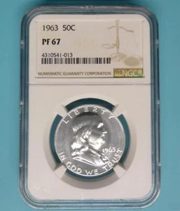 1963 NGC Proof 67 Silver Franklin Half Dollar, Gem PF 67 Silver 50-Cent Coin - Picture 1 of 6