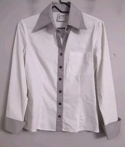 Finley Shirt White Womens Size XS Gray Colorblock Graphic Casey Combo Cotton - Picture 1 of 6