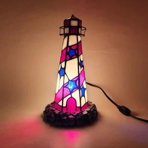 Vintage Stained Glass AS IS See Pic Lighthouse Night Light | 11" Nautical Decor - Picture 1 of 11