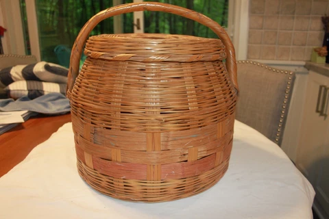 Vintage Woven Basket With Lid and Handle Cover