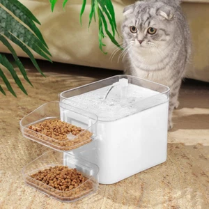 Cat Water Dispenser 88oz/2.6L LED Light Drinking Fountain with 2 Feeding Bowls - Picture 1 of 8