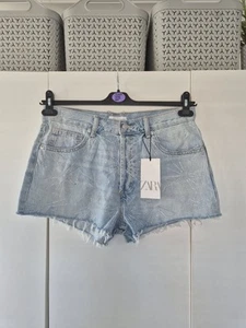 ZARA Women's Denim Shorts Blue Size UK 12 – Rhinestone Studded High Waisted BNWT - Picture 1 of 5