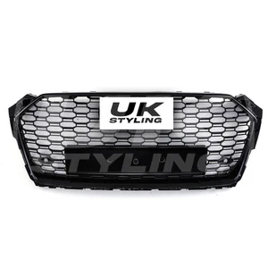 FRONT GRILL RS5 STYLE HONEYCOMB GRILLE GLOSS BLACK FOR AUDI A5 B9 F5 2017-2020 - Picture 1 of 9