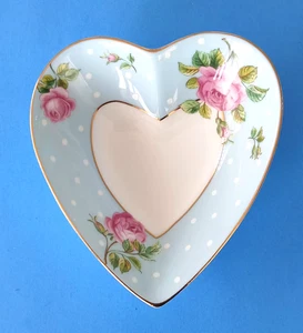 Royal Albert Blue Heart Dish Porcelain Polka Blue England 5.25" x 4.75" Lovely - Picture 1 of 6