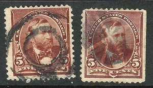 Sc #223 x 2 Fancy Cancel 5 Cent Grant Small Banknote 1890-1893 US 92B36 - Picture 1 of 3