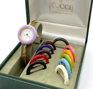 Gucci Change Bezel 12 Colors Women Watch Gold Dial Boxed On In Stock Operating - Picture 1 of 7
