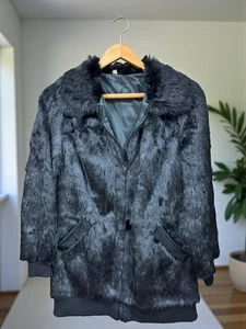 Damen schwarz echt 100 % Kaninchenfell Jacke Mantel Größe 16 atemberaubend - Bild 1 von 7