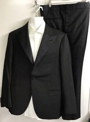 Cesare Attonelli 2 Piezas Negro Esmoquin Lana 165s Pico Lima Solapa Pecho Único 44x38 Foto 1 de 4